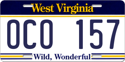 WV license plate OCO157