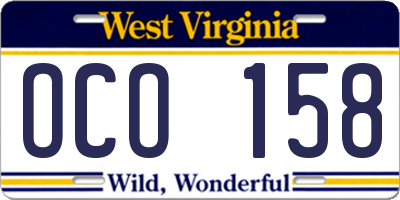 WV license plate OCO158