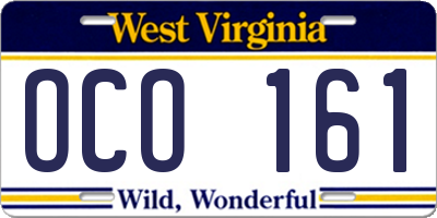WV license plate OCO161