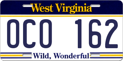 WV license plate OCO162