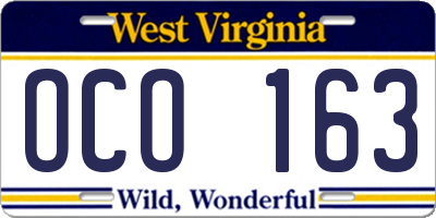 WV license plate OCO163