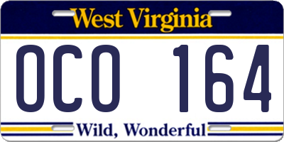 WV license plate OCO164