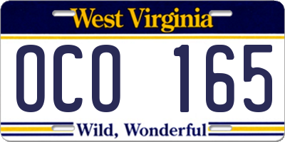 WV license plate OCO165
