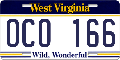 WV license plate OCO166
