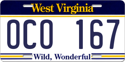 WV license plate OCO167