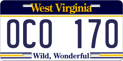 WV license plate OCO170