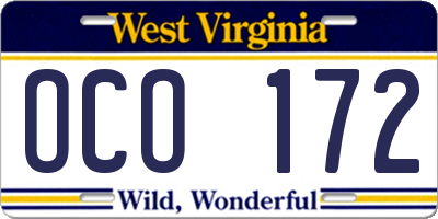 WV license plate OCO172