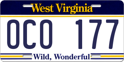 WV license plate OCO177
