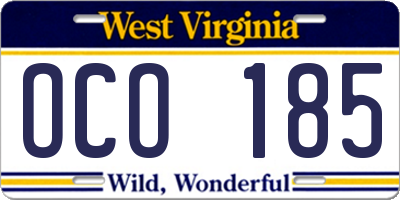 WV license plate OCO185