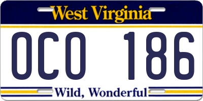 WV license plate OCO186