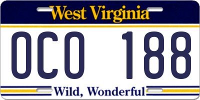 WV license plate OCO188