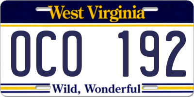 WV license plate OCO192