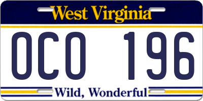 WV license plate OCO196