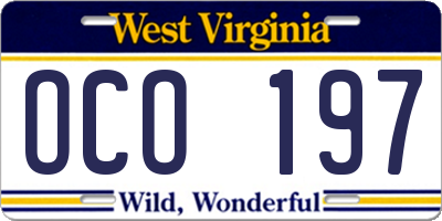 WV license plate OCO197