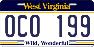 WV license plate OCO199