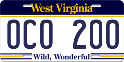 WV license plate OCO200