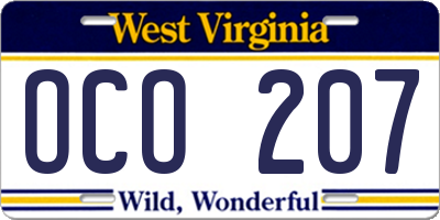 WV license plate OCO207