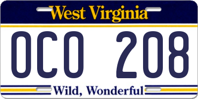 WV license plate OCO208