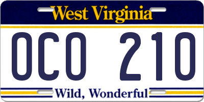 WV license plate OCO210