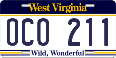 WV license plate OCO211