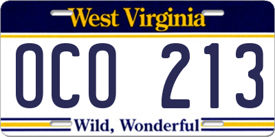 WV license plate OCO213