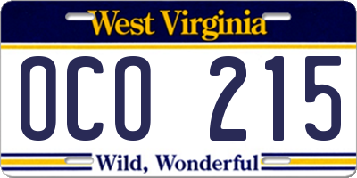 WV license plate OCO215