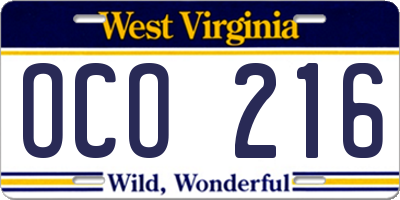 WV license plate OCO216