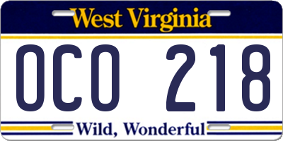 WV license plate OCO218
