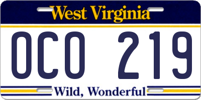 WV license plate OCO219