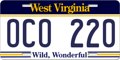 WV license plate OCO220