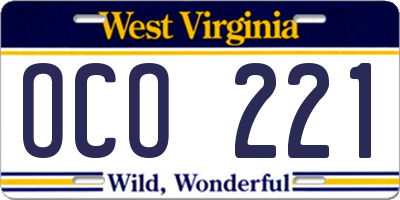 WV license plate OCO221