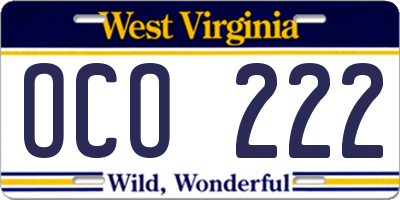 WV license plate OCO222