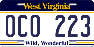 WV license plate OCO223