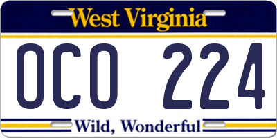 WV license plate OCO224