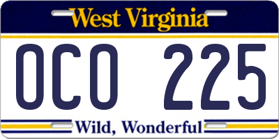 WV license plate OCO225