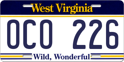 WV license plate OCO226