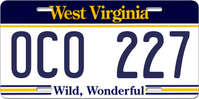 WV license plate OCO227