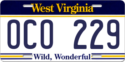 WV license plate OCO229