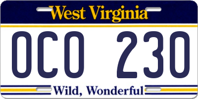 WV license plate OCO230