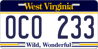 WV license plate OCO233