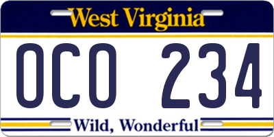 WV license plate OCO234