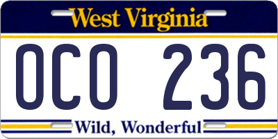 WV license plate OCO236