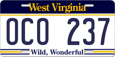 WV license plate OCO237