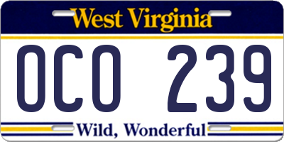 WV license plate OCO239