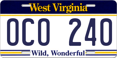 WV license plate OCO240