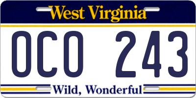 WV license plate OCO243