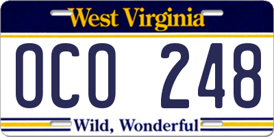 WV license plate OCO248