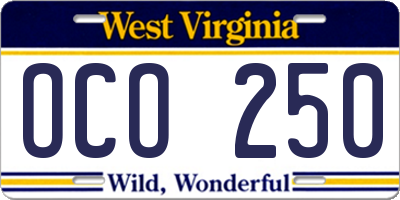 WV license plate OCO250