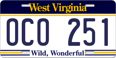 WV license plate OCO251