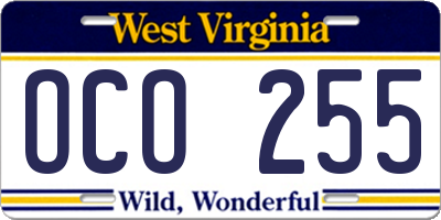 WV license plate OCO255